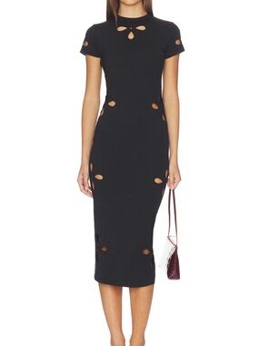 Super Stretch Eyelet Midi Dress in Black